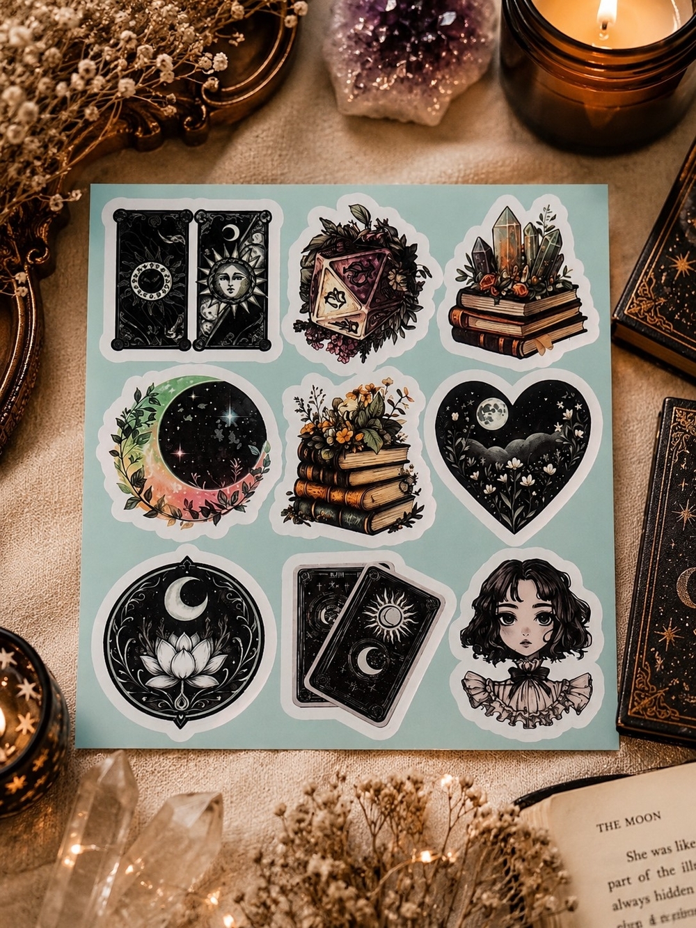 3/$15 Witchy Mystical Tarot & Crystal Stickers Sheet Set – New